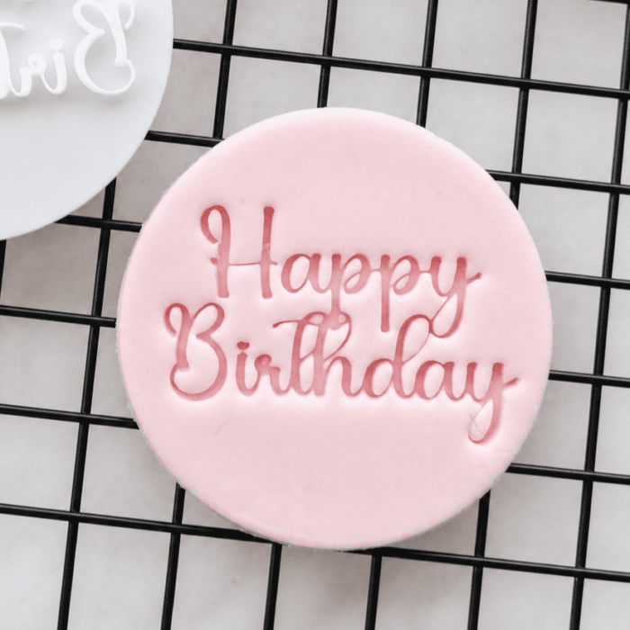 1112 Happy Birthday Cookie Stamp | Classic Script Design