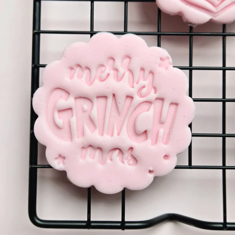 20250918_131713 Christmas Cookie Stamp "Merry GrinchMas" | Fondant & Dough Embosser | Holiday Baking Decoration