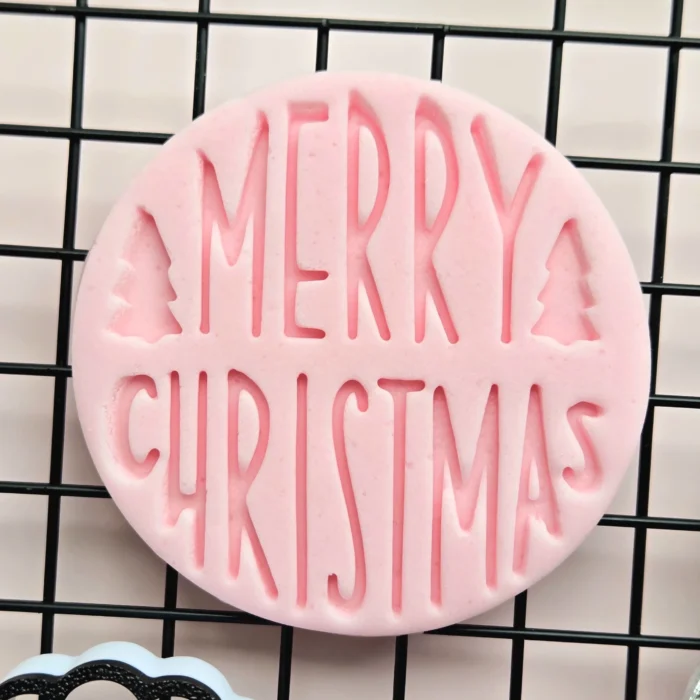 20250918_131811 Merry Christmas Fondant Embosser | Christmas Cookie Stamp with Trees | Holiday Biscuit
