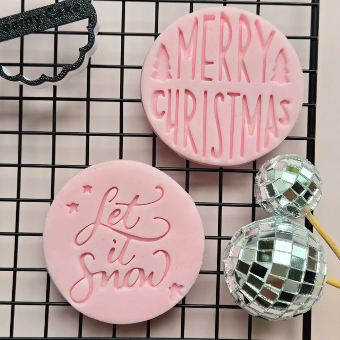 Merry Christmas Fondant Embosser | Christmas Cookie Stamp with Trees | Holiday Biscuit