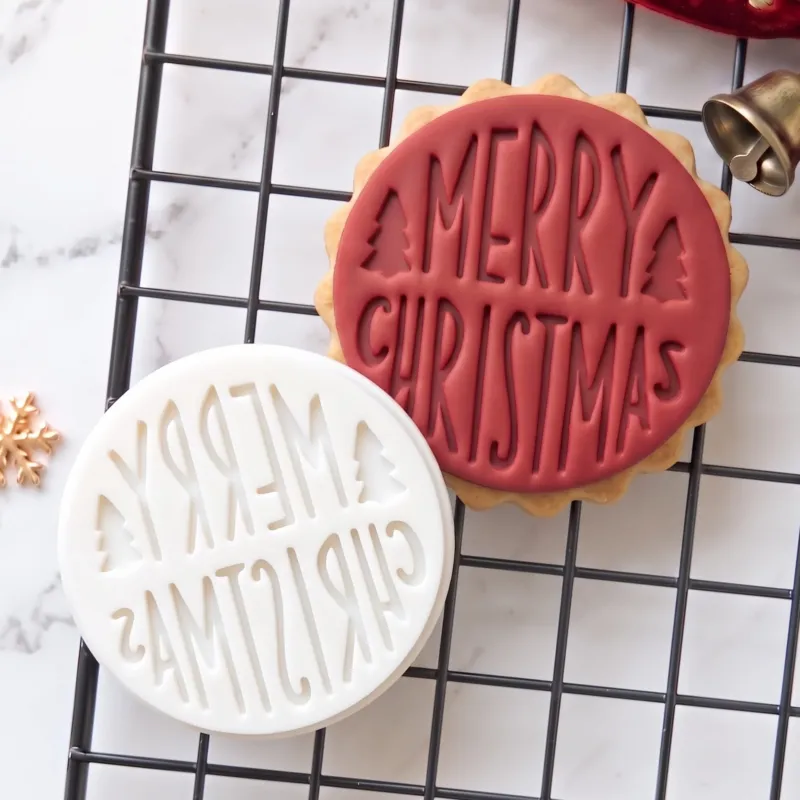 Merry Christmas Cookie Stamp Disc (2) Merry Christmas cookie stamp typography fondant embosser