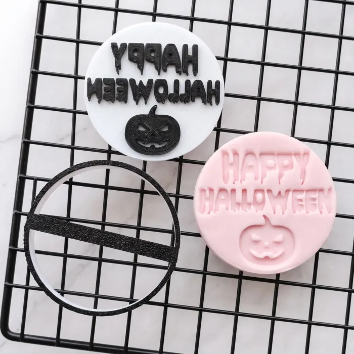 happy halloween cookie stamp (2) Happy Halloween pumpkin face cookie stamp with embossed fondant topper