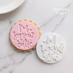 I’m Snow Cute Christmas cookie stamp with pink fondant impression and round cutter
