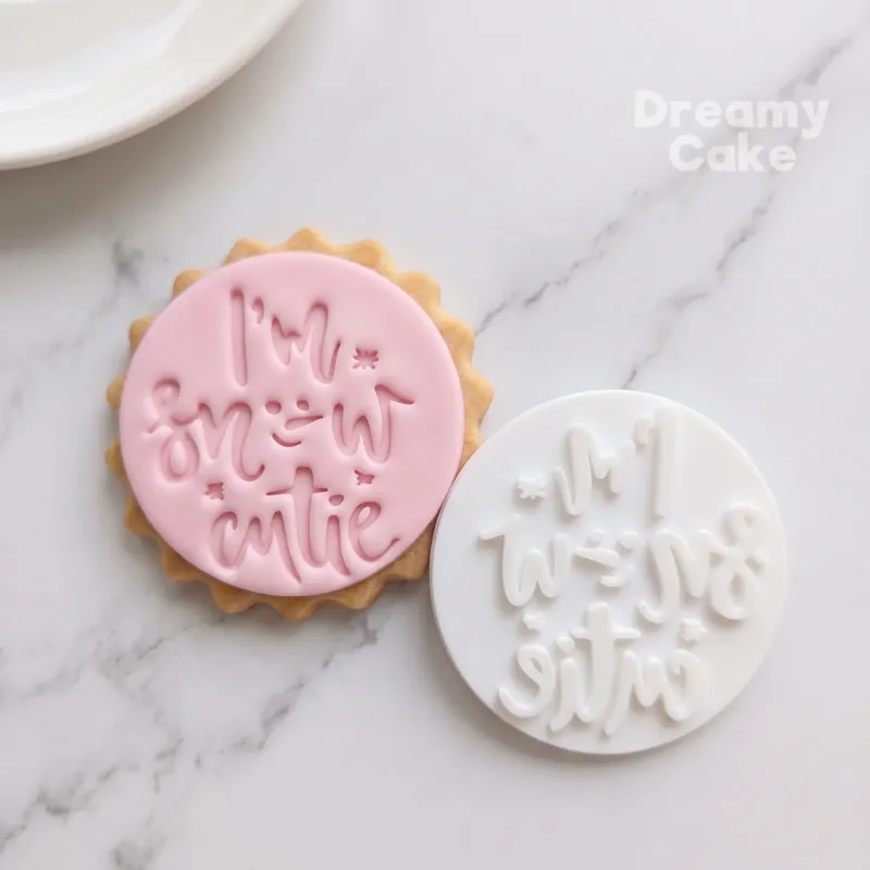 I’m Snow Cute Christmas cookie stamp with pink fondant impression and round cutter