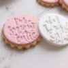 I’m Snow Cute Christmas cookie stamp with round cutter and pink fondant impression