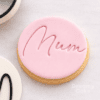 Happy Mother’s Day cookie stamp embossed on pink fondant biscuit