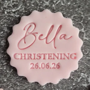 Personalised Christening Name & Date Cookie Stamp | Script Design