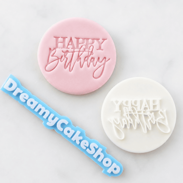 ри Happy Birthday Layered Script Cookie Stamp | Fondant Embosser