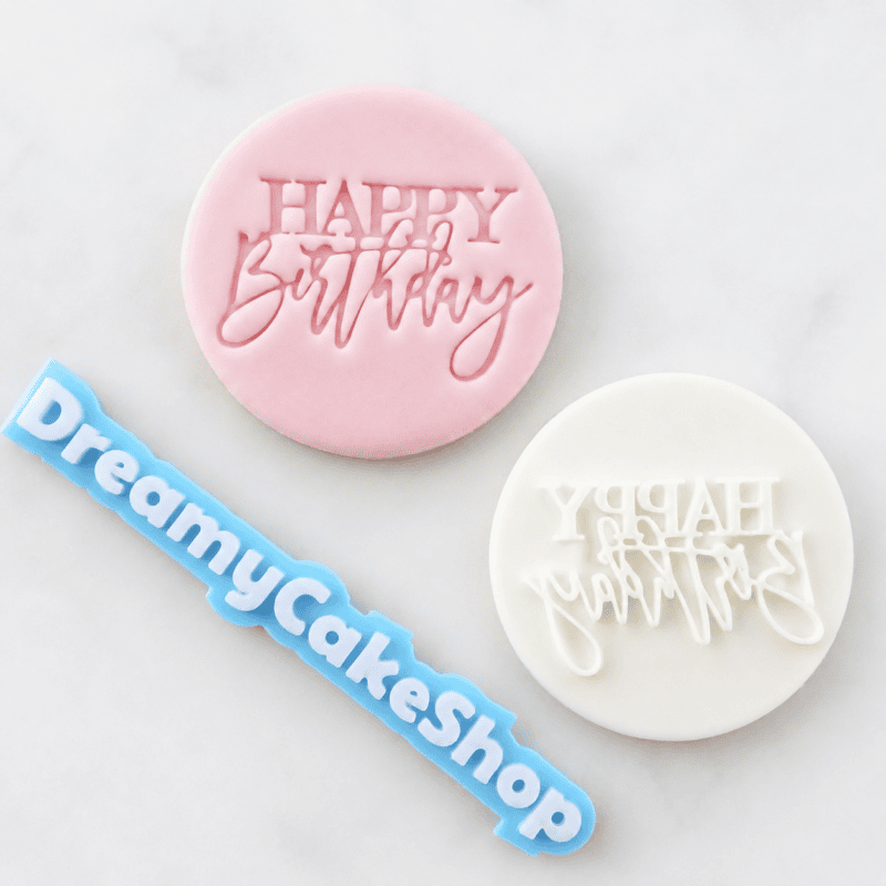 ри Happy Birthday Layered Script Cookie Stamp | Fondant Embosser