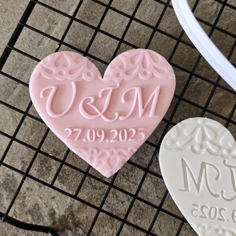 Personalised MR & MRS Heart Sharped Cookie Stamp with Date | Custom Wedding Biscuit | Embossers fondant / cupcakes icing