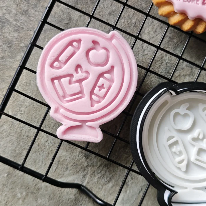 Globe Cookie Cutter & Stamp Set | Teacher Appreciation | Custom Fondant Embosser | School Bus, Pencil, Apple Baking Tools