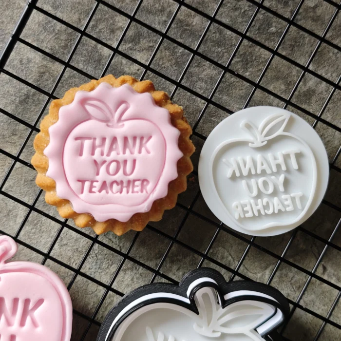 Thank You Teacher Apple Cookie Cutter & Stamp Set | Teacher Appreciation | Custom Fondant Embosser | School Bus, Pencil, Apple Baking Tools