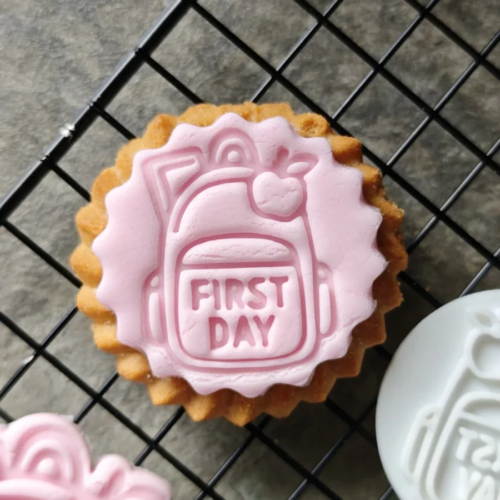 Backpack First Day Cookie Cutter & Stamp Set | Teacher Appreciation | Custom Fondant Embosser | School Bus, Pencil, Apple Baking Tools
