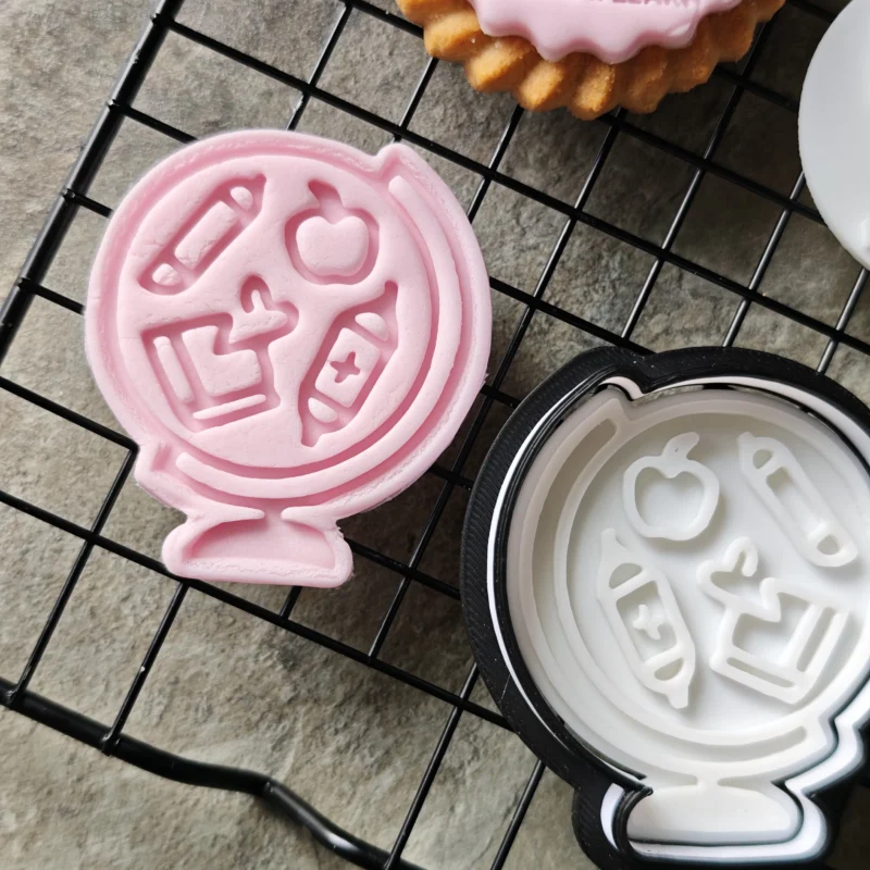 Globe Cookie Cutter & Stamp Set | Teacher Appreciation | Custom Fondant Embosser | School Bus, Pencil, Apple Baking Tools