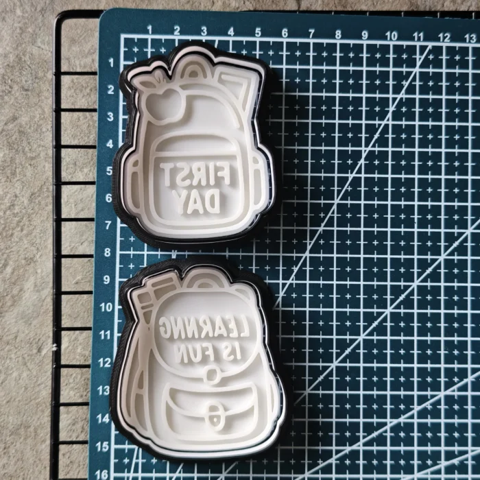 Backpack First Day Cookie Cutter & Stamp Set | Teacher Appreciation | Custom Fondant Embosser | School Bus, Pencil, Apple Baking Tools