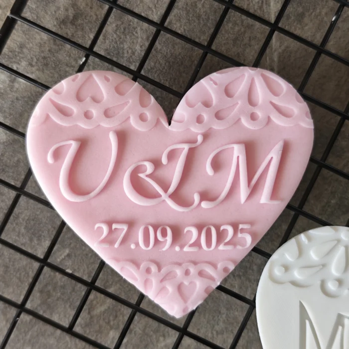 Personalised MR & MRS Heart Sharped Cookie Stamp with Date | Custom Wedding Biscuit | Embossers fondant / cupcakes icing