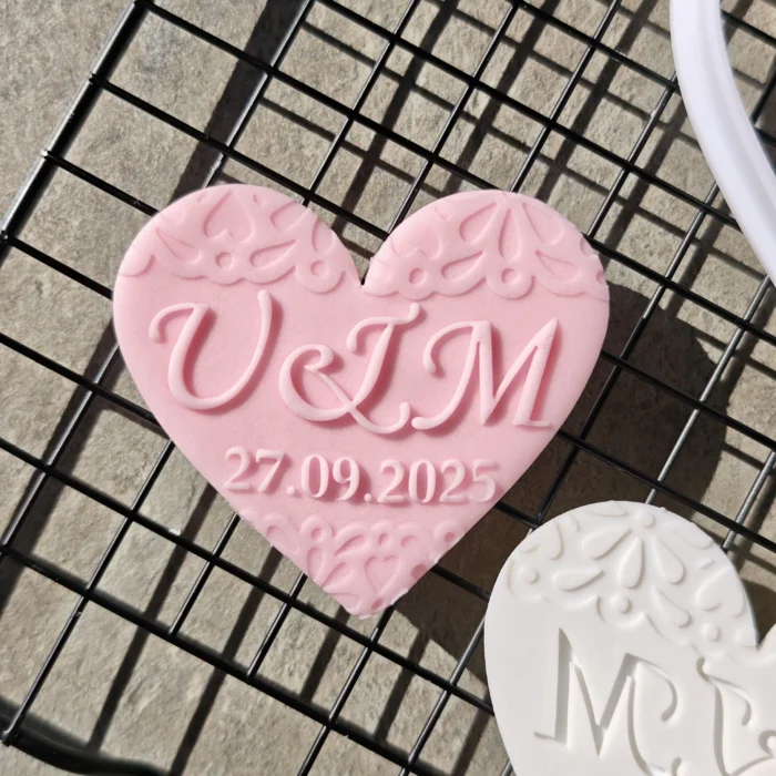 Personalised MR & MRS Heart Sharped Cookie Stamp with Date | Custom Wedding Biscuit | Embossers fondant / cupcakes icing