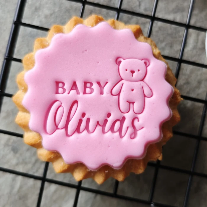 Custom Baby Name Cute Bear Cookie Biscuit Cutter | Baby Shower Cupcake Embosser | Gender Reveal Stamp for Cookies