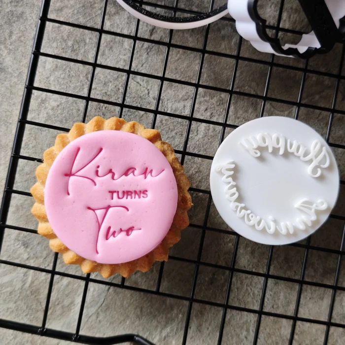 Personalised Cookie Stamp Birthday – CUSTOM NAME Age Fondant Embosser Name Turns Birthday Party Cookie Cutter Topper M&S Baby Shower