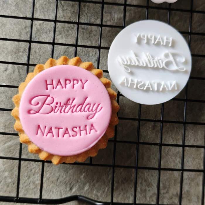 Personalised Happy Birthday Cookie Stamp with Name | Custom Fondant Embosser – Birthday Party Cookie Cutter Topper - M&S Baby Shower