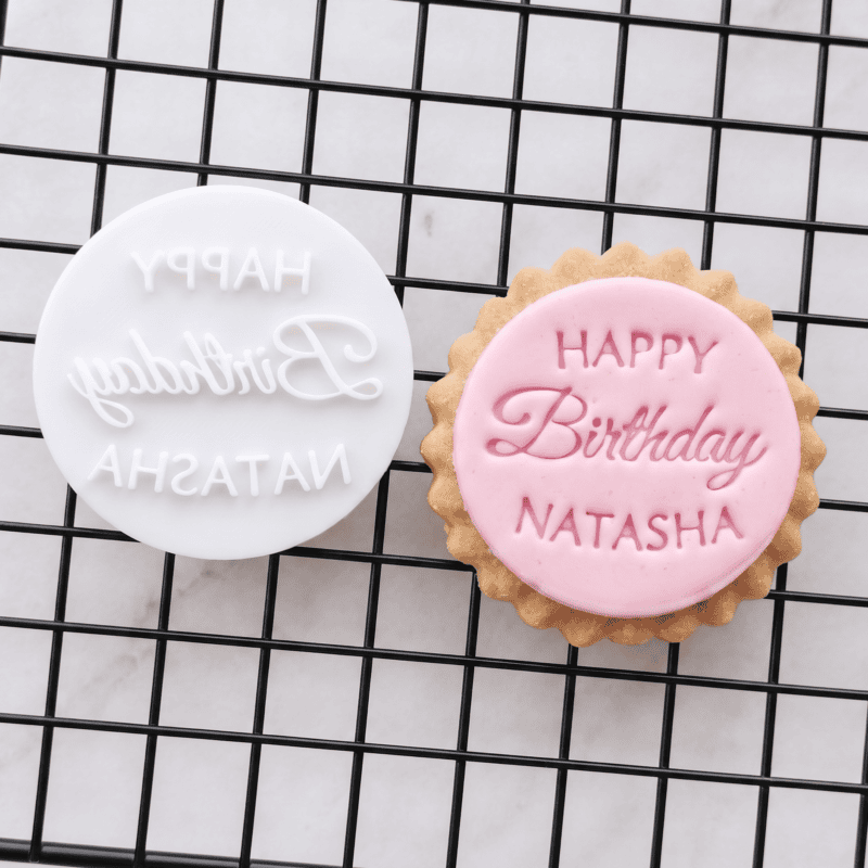 Personalised Happy Birthday Name Cookie Stamp | Elegant Script