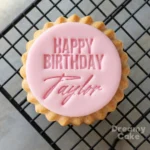 A custom name birthday cookie stamp designed for fondant and biscuit decorating. Perfect for birthday cupcakes, cookies and dessert boxes.