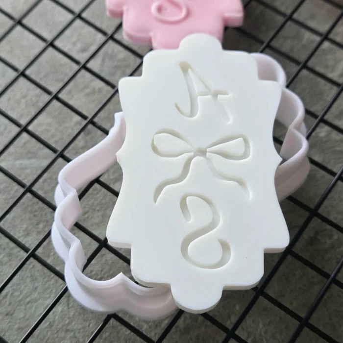 Custom Plaque Fondant Embosser with Initials & Bow