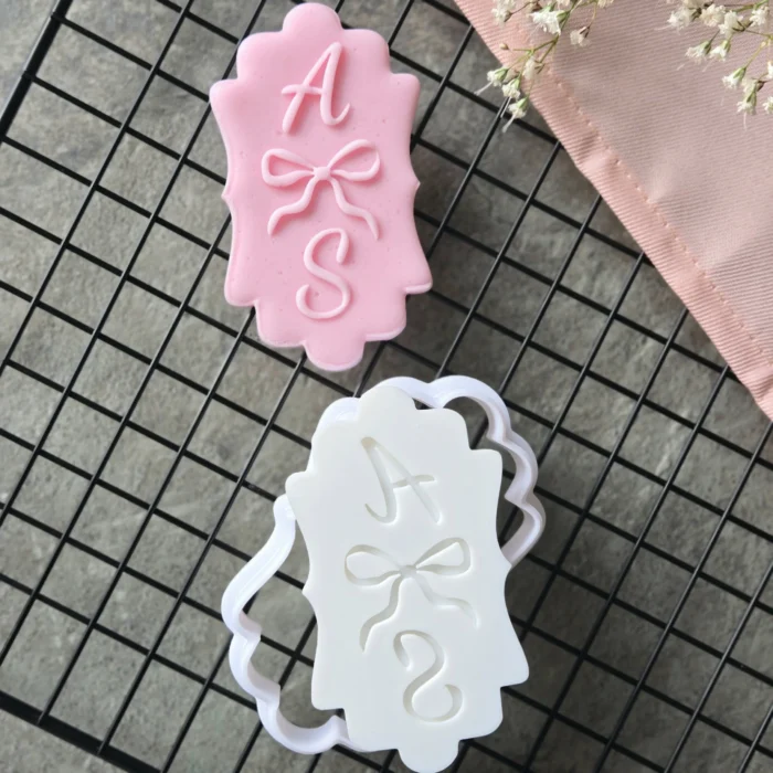 Custom Plaque Fondant Embosser with Initials & Bow