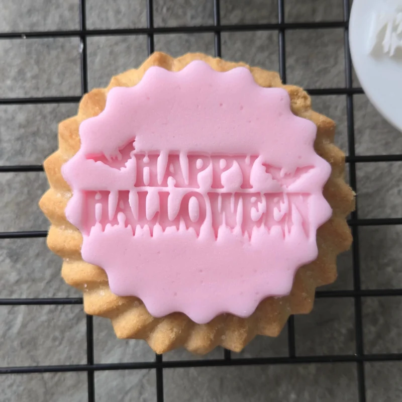 Happy Halloween Fondant Embosser | Halloween Cookie Stamp with Bats