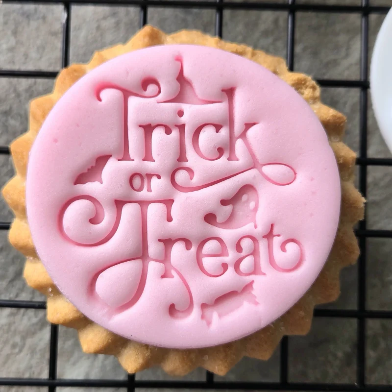 Trick or Treat Cookie Stamp: Halloween Embosser, Spooky Baking Tool