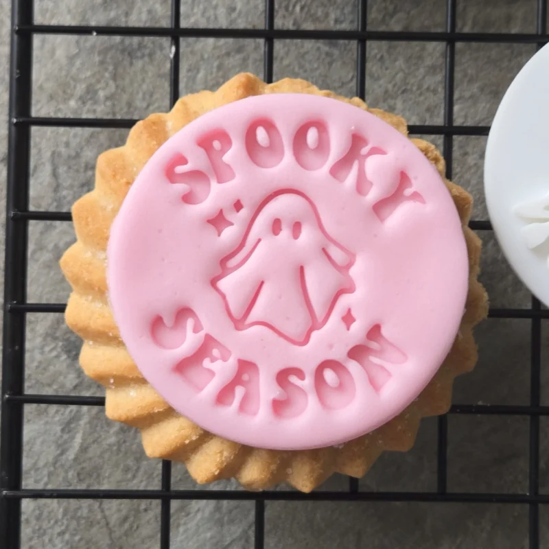 Happy Halloween Plaque Fondant Embosser | Halloween Cookie Stamp with Bats |