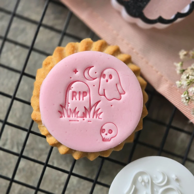 Ghost & Gravestone Halloween Cookie Embosser: Spooky Biscuit Stamp, UK Made