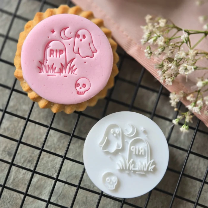 Ghost & Gravestone Halloween Cookie Embosser: Spooky Biscuit Stamp, UK Made