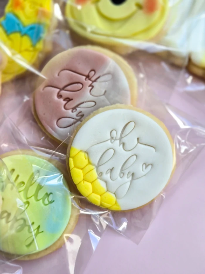 Oh Baby Fondant Embosser | Baby Shower Cookie Stamp | Script Round with Cutter Option Stencil M&S biscuit