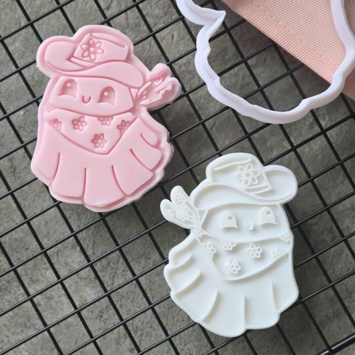 Cowgirl Ghost Fondant Embosser | Western Halloween Cookie Stamp | Cute Spooky Biscuit