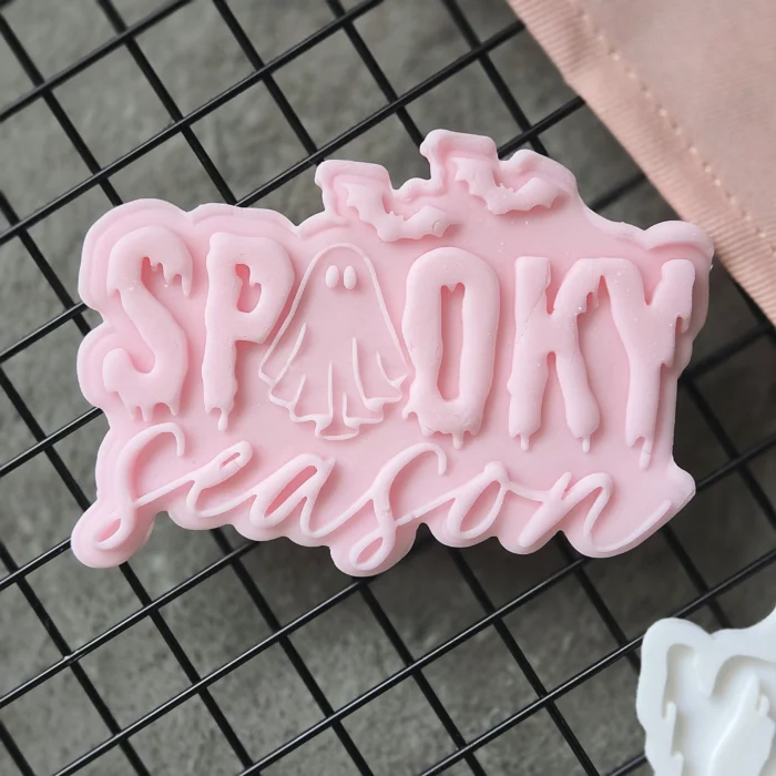 Spooky Season Plaque Fondant Embosser | Halloween Cookie Stamp with Ghost & Bats | Plaque Cutter Option, UK
