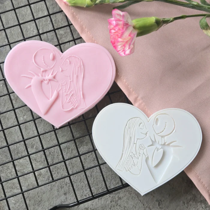 Spooky Lovers Heart Fondant Embosser | Gothic Couple Cookie Stamp | Halloween & Gothic Romance