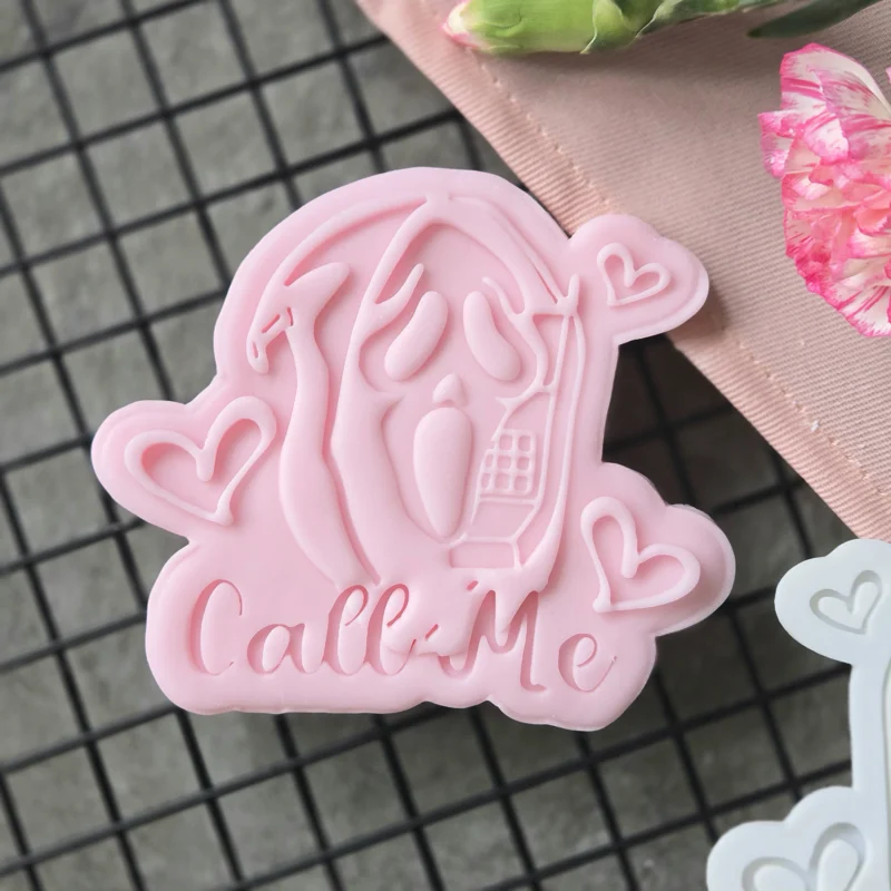 Call Me Ghost Fondant Embosser | Cute Halloween Cookie Stamp with Hearts