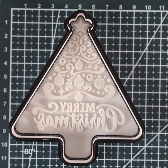Merry Christmas Tree Cookie Cutter & Fondant Embosser | Ornament Pattern |