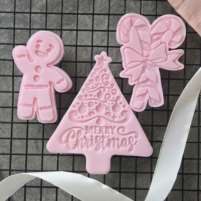 Merry Christmas Tree Cookie Cutter & Fondant Embosser | Ornament Pattern |