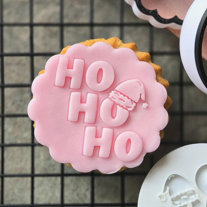 Ho Ho Ho Fondant Stamp with Santa Hat