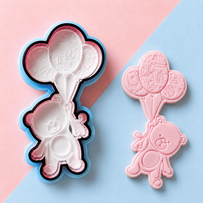 3 Teddy Bear with Balloons Cookie Cutter & Embosser Set