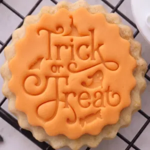 Trick or Treat script fondant embosser with small bat details