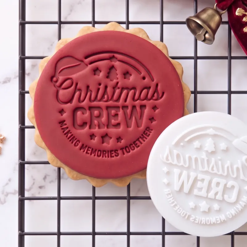 christmas-crew-cookie-stamp-fondant-embosser (2) Christmas Crew cookie stamp embossed into festive fondant biscuit