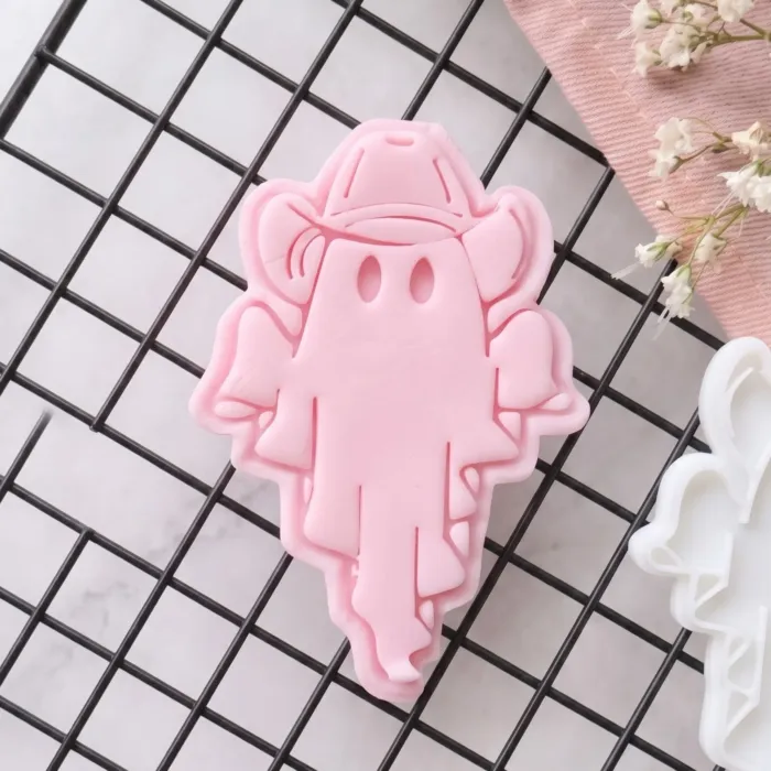 Cowboy Ghost cookie cutter and embosser set for western Halloween baking