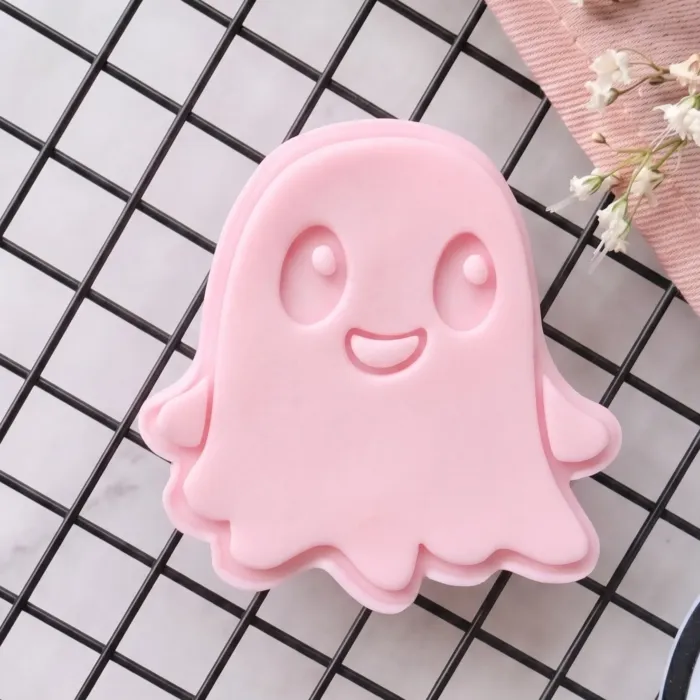 cute ghost cookie cutter embosser (1) Cute Smiling Ghost cookie cutter and embosser set for Halloween baking