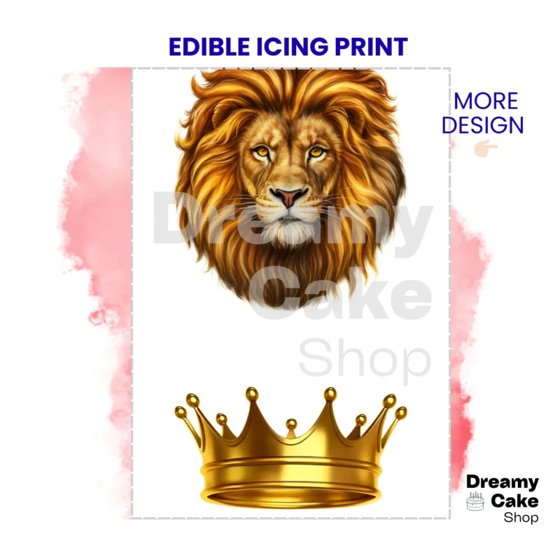 Royal Lion Crown Edible Cake Topper | King Theme Birthday | Black Gold Design