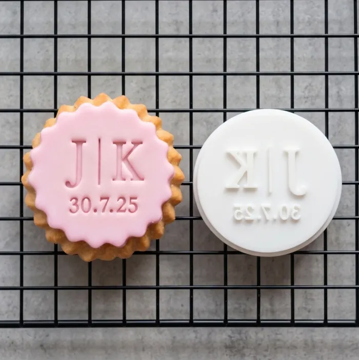 Custom Initials & Date Cookie Biscuit Stamp (1) Personalised Wedding Initials & Date Cookie Stamp | Minimal Design