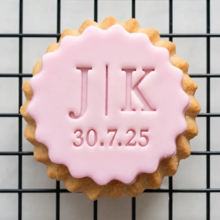 Custom Initials & Date Cookie Biscuit Stamp (2) Personalised Wedding Initials & Date Cookie Stamp | Minimal Design