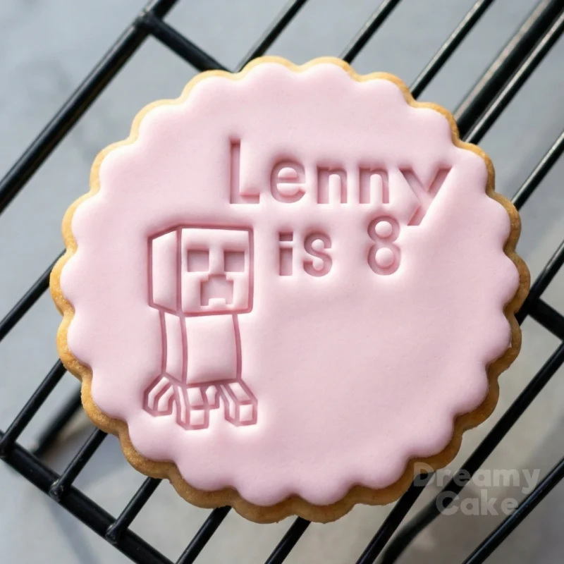 Custom gamer birthday cookie stamp with a creeper